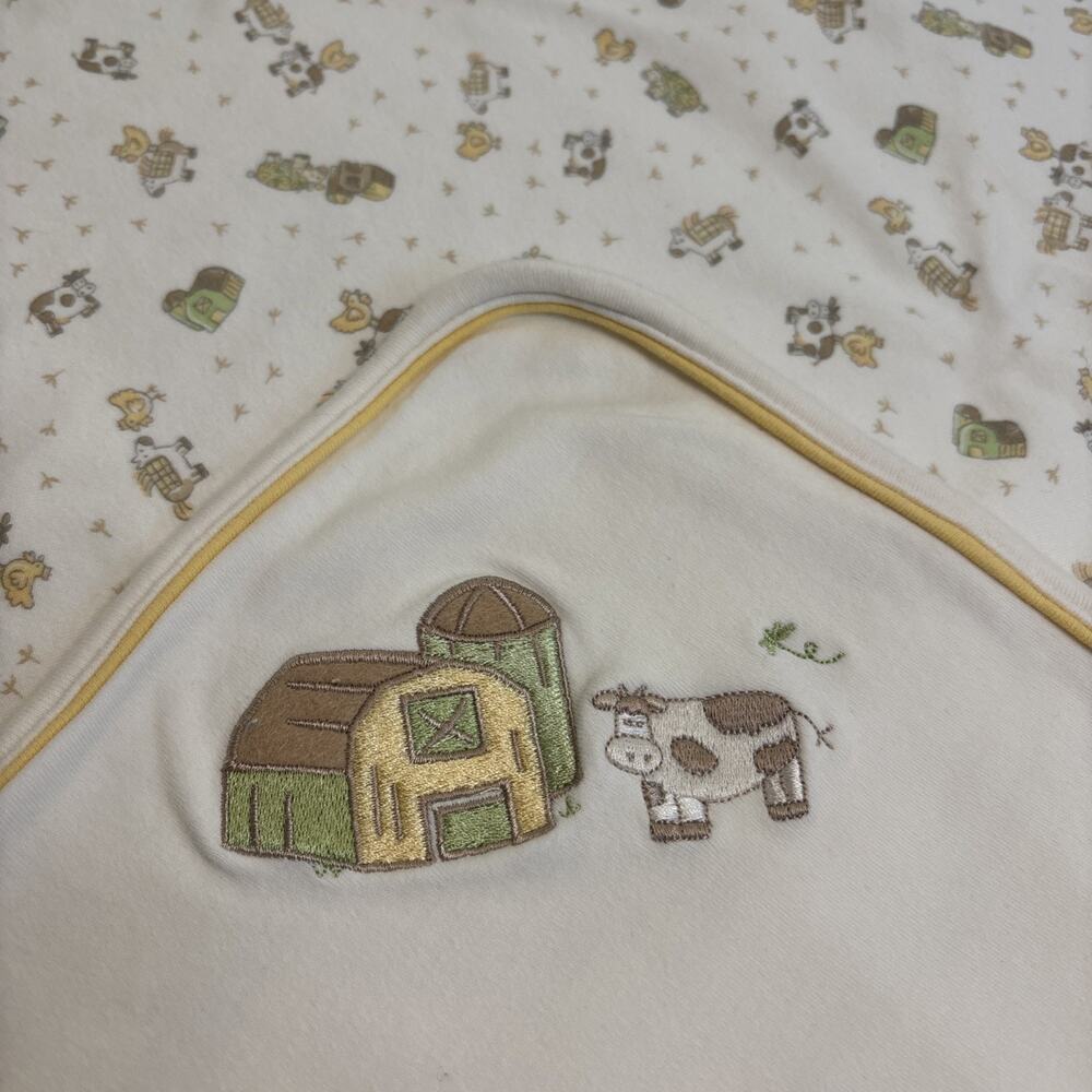 Mini Wear Classics VTG Baby Receiving Blanket Farm Embroidered Cow Barn Horse